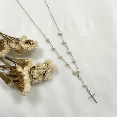 DENARIO / Rosario plata y perlas naturales 5944