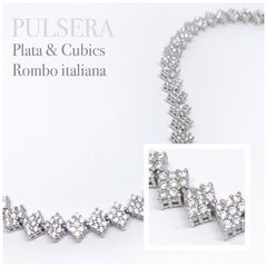 PULSERA TENIS PLATA Y CUBICS ROMBOS J766