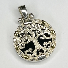 DIJE PLATA Y ORO CON ARBOL DE LA VIDA Y ONIX NEGRO