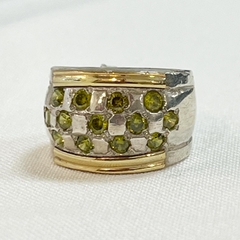 ANILLO PLATA Y ORO CON PERIDOTOS VERDES SK161