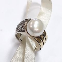 Anillo Plata y oro 18 plaqué con perla natural 11 mm 3349