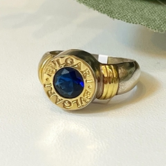 ANILLO PALTA Y ORO BVG CON CUBIC AZUL SK122 - comprar online