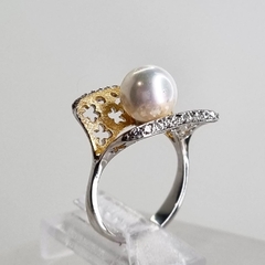 Anillo italiano plata oro y perla natural 5879 - comprar online