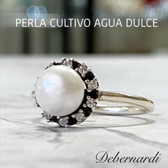 ANILLO PLATA Y PERLA DE RIO CON CUBICS. cod. 10342