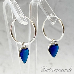 PAR DE AROS PLATA Y CORAZONES CRISTALES AZUL - comprar online