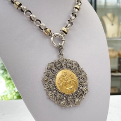 Medalla antigua plata y oro imagen religiosa 10364