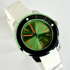Reloj Montreal con silicona blanco y bisel verde MU462-V
