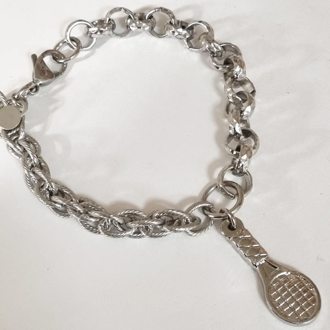 PULSERA DE ACERO 2 CADENAS CON DIJE RAQUETA K2233