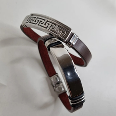 PULSERA HOMBRE GUARDA GRIEGA CUERO MARRON 3612 - comprar online