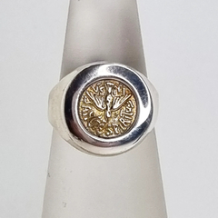 ANILLO TIPO SELLO PLATA Y ORO ESPIRITU SANTO 4479