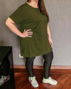 Camiseta Longline alongada Vestleg Feminina PLUS SIZE Verde Militar