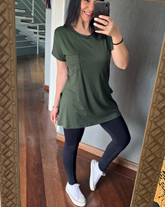 Camiseta Longline Alongada Vestleg Feminina Malha Verde Militar - comprar online