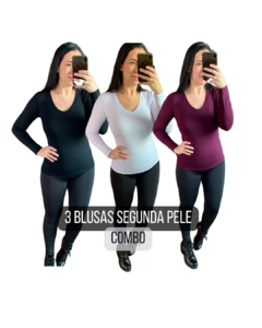 COMBO 3 Blusas Segunda Pele Gola V Manga Longa