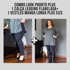 COMBO Calça Legging Suplex Flanelada + 1 Vestleg Manga Longa Plus Size