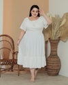 Vestido Midi cintura Lastex Branco PLUS SIZE