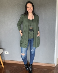 Maxi cardigan malha Verde Militar