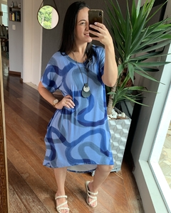 Vestido Manga curta Mullet com bolsos Azul estampado - comprar online