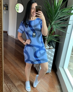 Vestido Curto Básico Azul estampado - comprar online