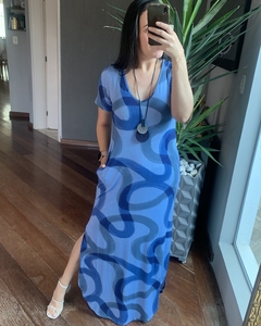 Vestido Malha Longo Básico estampado Azul na internet