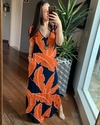 Vestido Malha Longo Básico estampado Azul e Laranja