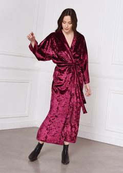 Kimono Largo De Terciopelo Velvet Invierno 2024 Super Abrigado! Bordo