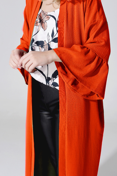 Kimono liviano de lino con mangas con volados ideal para salir de dia Rojo - OhMagnoliaKimonos