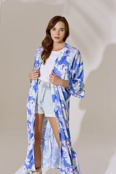 Vestido estilo Kimono KIMONODRESS Vestido Cruzado de Seda Sedita para Fiesta Estampado Azul Electrico