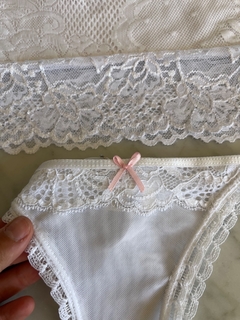 Conjunto Top de encaje forrado con bombachita Ideal para usar debajo de kimono: ajuar novias Blanco - tienda online