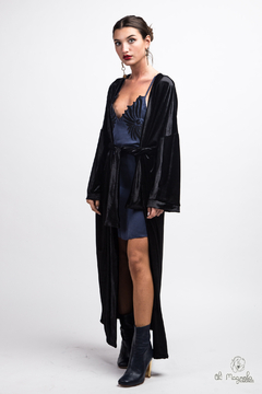 Kimono de Terciopelo De Fiesta Largo Mujer Moda Fiesta Noche Negro