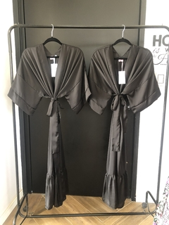 Vestido estilo Kimono KIMONODRESS Vestido Cruzado de Seda Sedita para Fiesta Liso Color Negro - tienda online