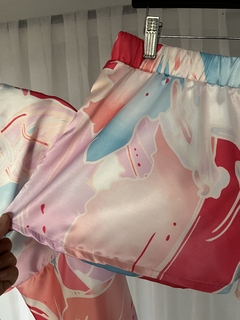 Set de 3 Piezas: Conjunto Kimono (Bata) Musculosa Y Short de Seda Estampado Rosa en internet