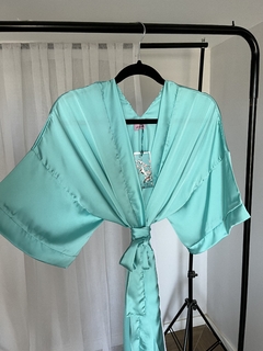 Vestido estilo Kimono KIMONODRESS Vestido Cruzado de Seda Sedita para Fiesta Liso Color Verde Agua en internet