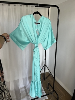 Vestido estilo Kimono KIMONODRESS Vestido Cruzado de Seda Sedita para Fiesta Liso Color Verde Agua - comprar online