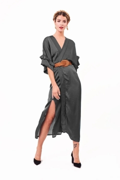Vestido Cruzado KIMONODRESS De Fiesta Largo Seda Mujer Moda Fiesta Noche Negro - comprar online
