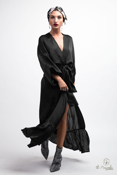 Vestido estilo Kimono KIMONODRESS Vestido Cruzado de Seda Sedita para Fiesta Liso Color Negro en internet
