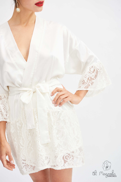 Imagen de Bata Kimono De Satén Con Encaje BLANCO Novia Boda Casamiento