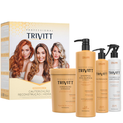 Kit Profissional Trivitt 4 Itens: Shampoo 1L+ Hidratação Intensiva 1Kg+ Cauterizaçâo+ O Segredo do Cabeleireiro