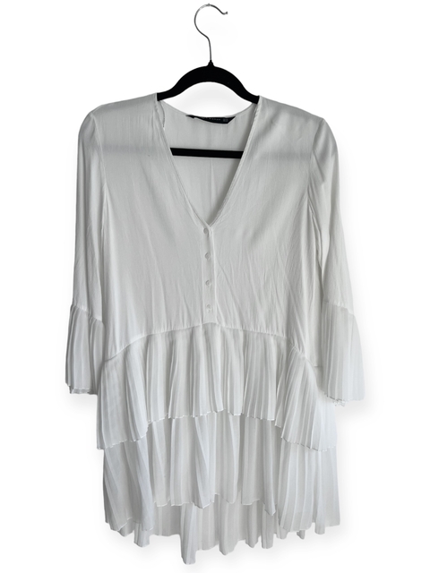 Vestido blanco plisado (XS) - Zara (AOC357)