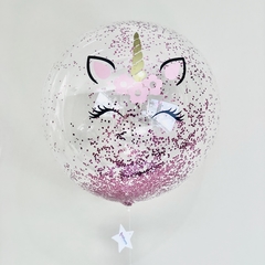 Burbuja glitter Unicornio inflada con helio