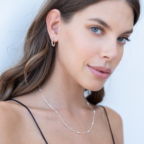 Par de Aros Argollas Plata 925 Bolitas 3.5mm 18mm de diametro