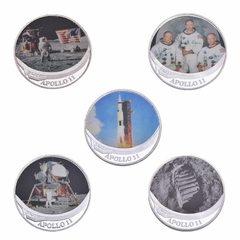 LOTE Conjunto 5 Moedas Comemorativas 50 anos da Apollo 11 NASA