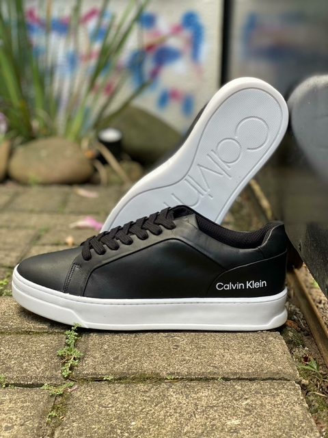 Tenis Calvin Klein Couro Cano Baixo Preto