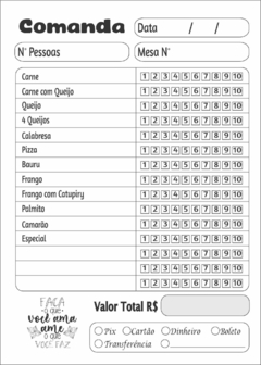 05 Blocos de Comanda Bar e Restaurante com 100 fls 10x14 Linha Pastelaria