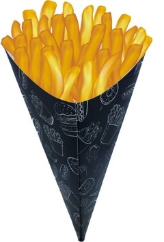 1000 pçs Embalagem Batata Cone G Black (Aprox 350g)