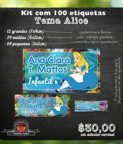 100 etiquetas material escolar Alice no país das maravilhas