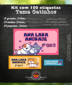 100 etiquetas material escolar gatinhos