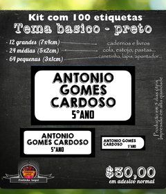 100 etiquetas material escolar básicas em preto