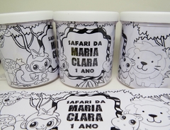 20 canecas com giz e desenhos safari baby completas