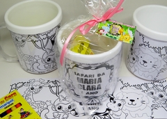 20 canecas com giz e desenhos safari baby completas - comprar online