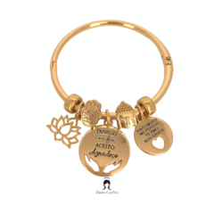 Bracelete Ho´oponopono, Mantra e Flor de Lótus Dourada